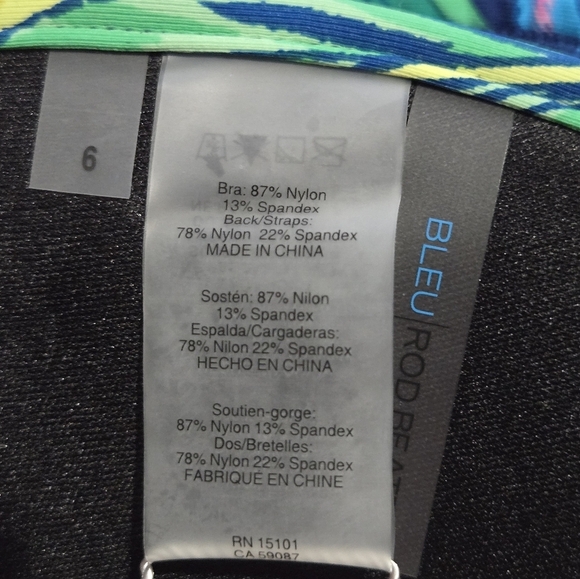 Women's Bleu Rod Beattie Bikini Top Size6 Blue Green Floral - Picture 7 of 9